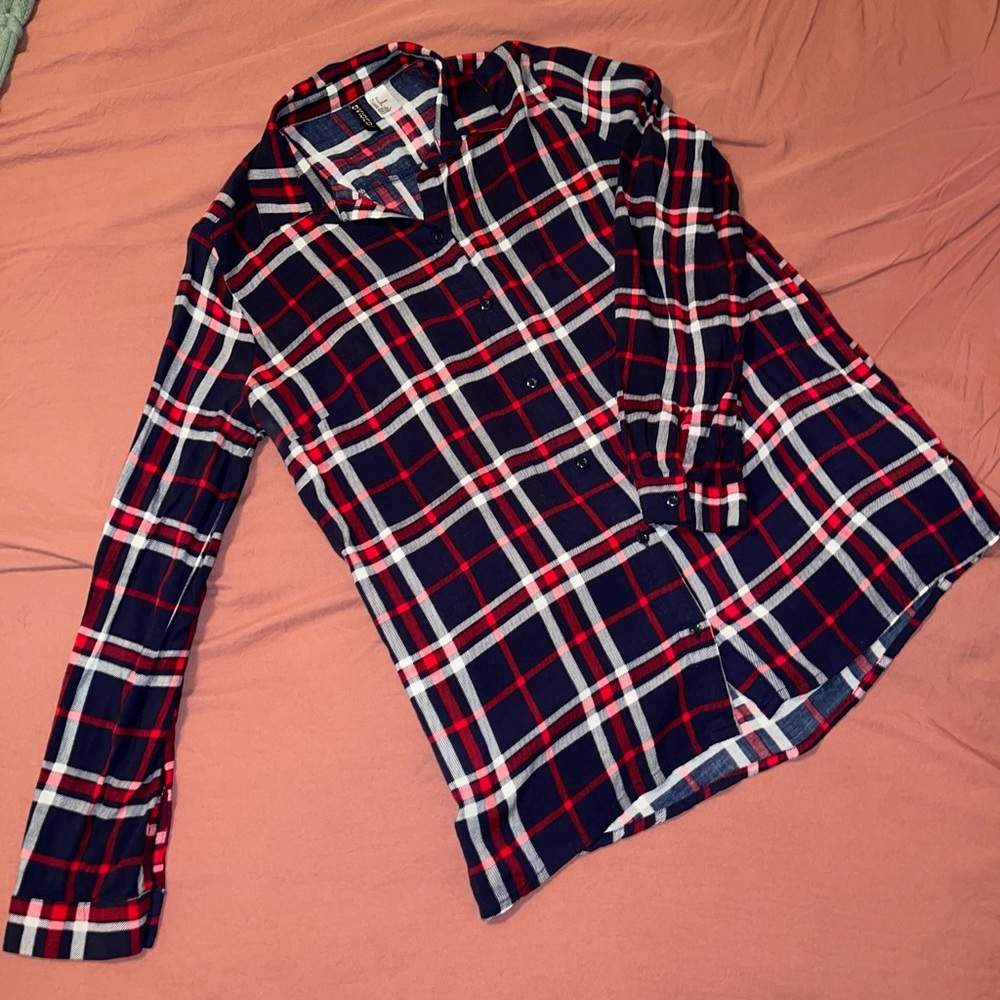 Blue and red checkered button up